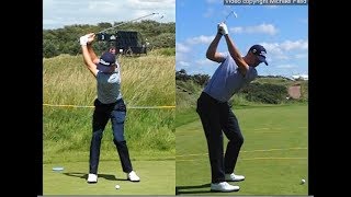 Justin Thomas golf swing  Long Iron faceon amp downtheline July 2017 [upl. by Nwahsaj316]